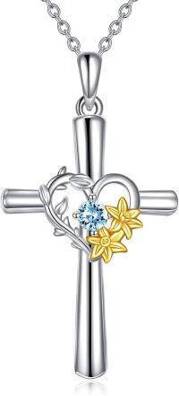 wholesale 925 Sterling Silver Birthstone Flower Necklace Christian Valentine s Birthday Gifts for Women ( )-Mar