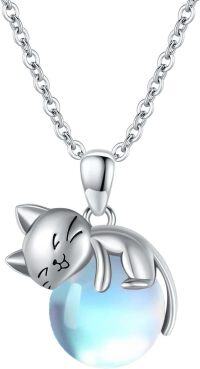 wholesale 14K Gold Pink Crystal Black Cat Pendant Necklace for Women Cats Lover-A-Cat Moonstone