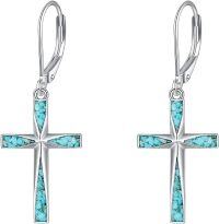 wholesale 925 Sterling Silver Turquoise Stone Inlay Cross Dangle Leverback Earrings for Women-Origami Turquoise