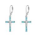 wholesale 925 Sterling Silver Cross Created Turquoise Drop Earrings Platinum Plated For Women-0-0
