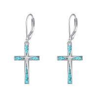wholesale 925 Sterling Silver Cross Created Turquoise Drop Earrings Platinum Plated For Women-Origami Turquoise