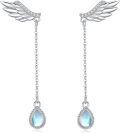 wholesale 925 Sterling Silver Angel Wing Teardrop Moonstone Dangle Earrings for Women Men 4cm Long Hypoallergenic Minimalist  Idea-0-0