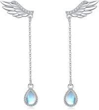 wholesale 925 Sterling Silver Angel Wing Teardrop Moonstone Dangle Earrings for Women Men 4cm Long Hypoallergenic Minimalist  Idea-07-Angel Wings
