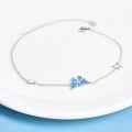 wholesale 925 Sterling Silver White Fire Opal Butterfly Chain Ankle Anklet for Women Gifts Jewelry-0-11