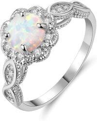 wholesale TOUPOP Opal Engagement Ring 925 Sterling Silver Rose/white/yellow Gold Plated Opal Rings For Women Moissanite Wedding Ring For Women Anniversary Birthday Valentine's Day Christmas Gift For Wife Size 6-9 -size_name:5,color_name:White Gold
