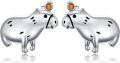 wholesale 925 Sterling Silver Hippo Stud Earrings with Orange Stone - Cute Animal  for Women Girls-0-0