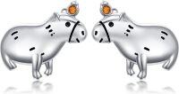 wholesale 925 Sterling Silver Hippo Stud Earrings with Orange Stone - Cute Animal  for Women Girls-Capybara