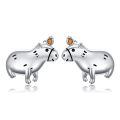 wholesale 925 Sterling Silver Hippo Stud Earrings with Orange Stone - Cute Animal  for Women Girls-0-0