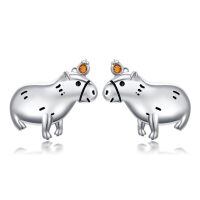 wholesale 925 Sterling Silver Hippo Stud Earrings with Orange Stone - Cute Animal  for Women Girls-Capybara