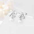 wholesale 925 Sterling Silver Moissanite & Freshwater Pearl Elegant Bow Dangle Earrings-0-1
