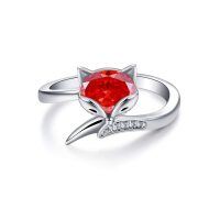 wholesale 925 Sterling Silver Blue Cat Ring With Crystal Detailing-Red