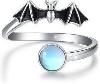 wholesale 925 Sterling Silver Adjustable Halloween Bat Spider Open Ring Jewelry Gift-Bat Moonstone