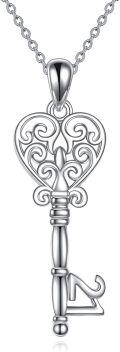 wholesale 925 Sterling Silver Heart-Shaped Key Pendant Necklace for Women's Gifts-0-3
