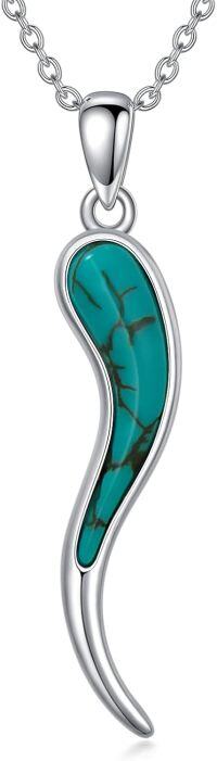 wholesale 925 Sterling Silver Metal Italian Horn Pendant Necklace with Turquoise and Abalone Shell Inlay - Women's Protection  for Her-A-style 1