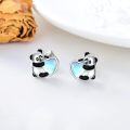 wholesale 925 Sterling Silver Hypoallergenic Heart-Shaped Panda Stud Earrings with Blue Mother of Pearl Inlay-0-4