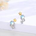 wholesale 925 Sterling Silver Moonstone Astronaut Star Stud Earrings Space Theme s for Women Girls-0-1