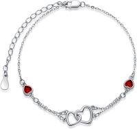 wholesale Sterling Silver Cubic Zirconia Double Heart Chain Jewelry for Women-01 Jan - Garnet-White Gold-Bracelet 7''-9''