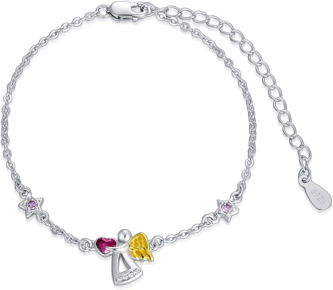  Metal Sterling Silver Stone Guardian Angel Bracelet Birthday Jewelry Gifts for Women Her -0-0