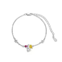 wholesale 925 Sterling Silver Metal Guardian Angel Birthstone Charm Bracelet Wholesale Gift for Women Girls-Pink
