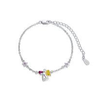 wholesale 925 Sterling Silver Metal Guardian Angel Birthstone Charm Bracelet Gift for Women Girls-Pink