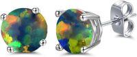 wholesale 925 Sterling Silver Green Fire Opal Round Stud Earrings - Multiple Sizes & Colors for Women Men Gifts-Yellow Green