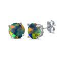 wholesale 925 Sterling Silver Green Fire Opal Round Stud Earrings - Multiple Sizes & Colors for Women Men Gifts-0-16
