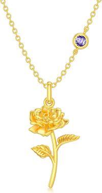 wholesale 925 Sterling Silver 12 Month Birth Flower Bouquet Pendant Necklace w Birthstone Mother s Day Gift-Jun-Rose