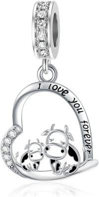 wholesale 925 Sterling Silver Heart-Shaped Cow Charm Bracelet Gift for Women and Girls-Two Cow