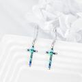 wholesale 925 Sterling Silver Abalone Shell Cross Dangle Drop Leverback Earrings Religious Jewelry for Women Girls 3cm Length-0-2