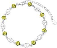 wholesale 925 Sterling Silver 925 Sterling Silver Birthstone Love Heart Bracelets for Women 12 Months 6 5+2 Inch Gifts for Girls Mom Wife Friend Girlfriend-8-August