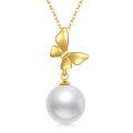 TOUPOP 14K Gold Freshwater Pearl Necklace with Bow Heart Dolphin Pendant-0-0