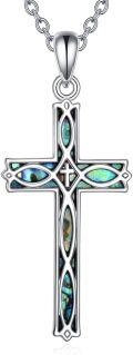 wholesale 925 Sterling Silver Abalone Shell Inlay Cross Pendant Necklace for Women and Men-0-0