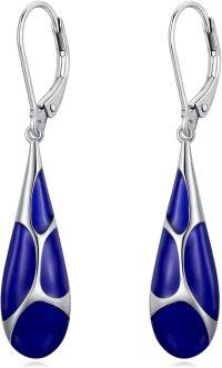 wholesale 925 Sterling Silver Blue Enamel Tear Drop Leverback Earrings for Women Gift Ideas-Dark Blue