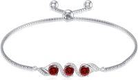 wholesale  Sterling Silver 5mm Gemstone 3 Stone Adjustable Tennis Bracelet w 7+2in Chain ( chars)-Garnet Red