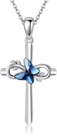 wholesale 925 Sterling Silver Blue Crystal Butterfly Cross Pendant Necklace for Women and Men Jewelry-Infinity Cross Necklace