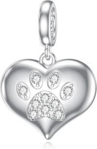 wholesale 925 Sterling Silver & CZ Paw Print Charm - Hypoallergenic Dog Lover Jewelry Gift for Women Men-Heart CZ Paw