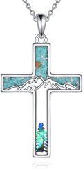 wholesale 925 Sterling Silver Turquoise Tree of Life Cross Pendant Necklace Jewelry for Women and Men-0-0