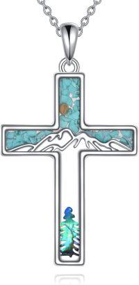 wholesale 925 Sterling Silver Turquoise Tree of Life Cross Pendant Necklace Jewelry for Women and Men-A.Abalone Shell