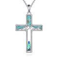 wholesale 925 Sterling Silver Turquoise Tree of Life Cross Pendant Necklace Jewelry for Women and Men-0-0