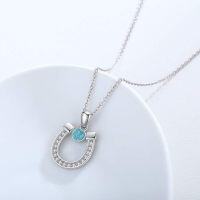 wholesale 925 Sterling Silver Horseshoe Necklace with Turquoise and Crystal Accents Western Country Pendant-Turquoise