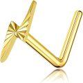 wholesale 14k Yellow Gold L-Shaped Nose Ring with Cubic Zirconia Cut Design and Lightning Bolt Detailing-0-0