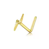 wholesale 24k Yellow Gold L-Shaped Nose Rings Wholesale with Cubic Zirconia Cut Design and Lightning Bolt Detailing-Lightning Bolt-18G