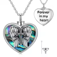TOUPOP Sterling Silver Abalone Butterfly Hummingbird Lotus Angel Wings Dragonfly Urn Necklace-style_name:Angel wings