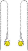 wholesale 925 Sterling Silver Birthstone Threader Earrings Infinity Long Chain Drop Pull Through 12 Stone Birthday Jewelry Gifts for Women-0-6