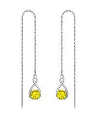 wholesale 925 Sterling Silver Birthstone Threader Earrings Infinity Long Chain Drop Pull Through 12 Stone Birthday Jewelry Gifts for Women-11-Nov-Citrine
