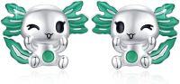 wholesale 925 Sterling Silver Green Enamel Axolotl Stud Earrings - Cute Animal s for Women Girls-Axolotl-A