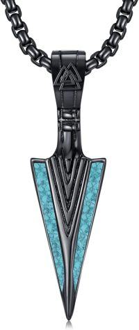 wholesale Sterling Silver Viking Arrowhead Thor s Hammer Axe Wolf Necklace Norse Pagan Jewelry for Men Women-Arrowhead-Black-Turquoise