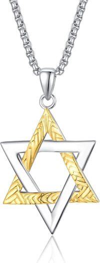 wholesale 925 Sterling Silver Gold Plated Star of David Pendant Necklace  for Men s-gold and silver