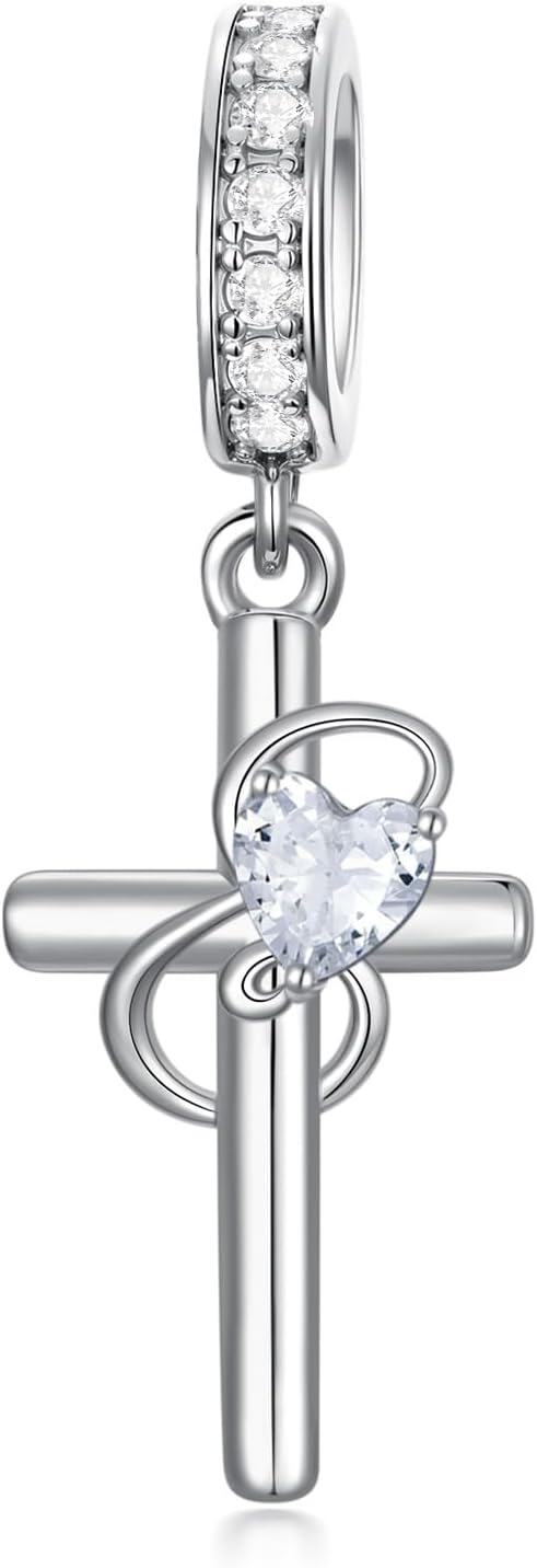 Sterling Silver ABC Initial Cross Charm Pendant Beads for Bracelet-5-E