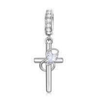 wholesale 925 Sterling Silver Cross Heart Crystal Dangle Charm-5-E